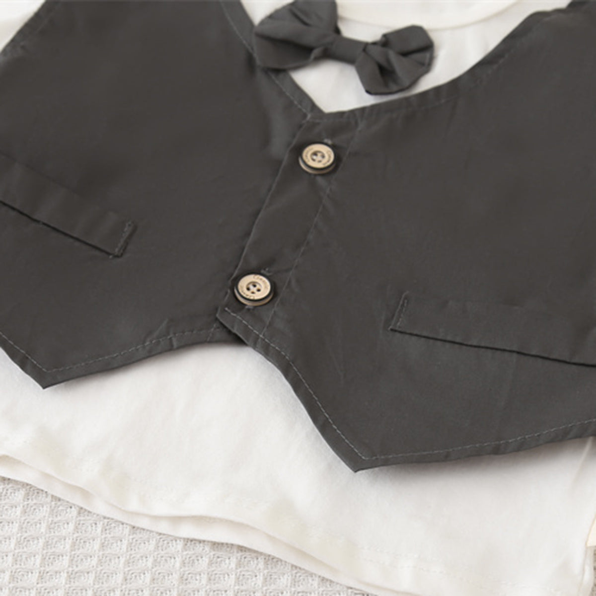 Boys Dark Grey Short Sleeves T-Shirt Attached Waistcoat With Shorts Set 2 pc. Sets