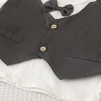 Boys Dark Grey Short Sleeves T-Shirt Attached Waistcoat With Shorts Set 2 pc. Sets