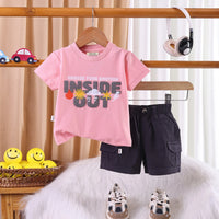 Boys Pink Inside Out Print T-Shirt With Twill Cargo Pocket Shorts Sets 2 pc. Sets Pink 3-6 M