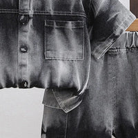 Boys Grey Denim Tie-Dye Printed Shirt & Short Co-ord Sets Sets
