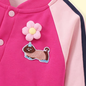 Girls Pink Floral Applique Long Sleeve Jacket With Pants Sets 2 pc. Sets