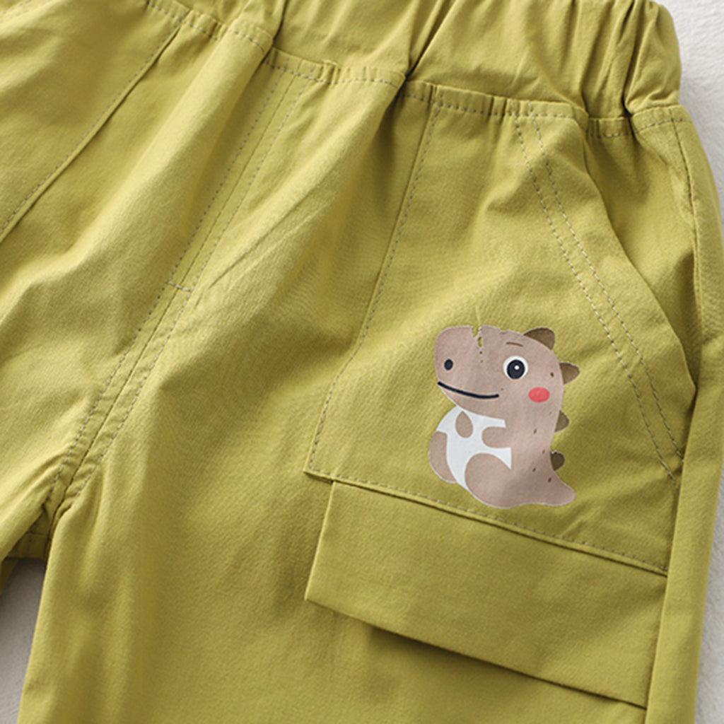 Boys Green Dino Printed Shirt With attached Tie & Shorts Set Sets