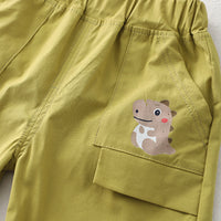Boys Green Dino Printed Shirt With attached Tie & Shorts Set Sets