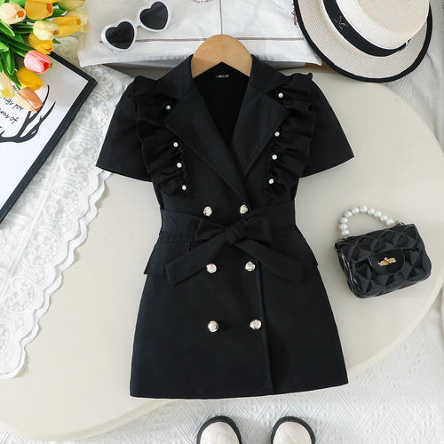 Girls Black Short Sleeve Blazer Dress Casual Dresses Black 2-3 Y