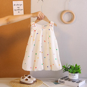 Girls Off White Printed Sleeveless Balloon Dress With Rabbit Appliqued Casual Dresses Off White 1-2 Y