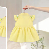 Girls Yellow Fit Flare Dress With Bow & Floral Lace Details Casual Dresses