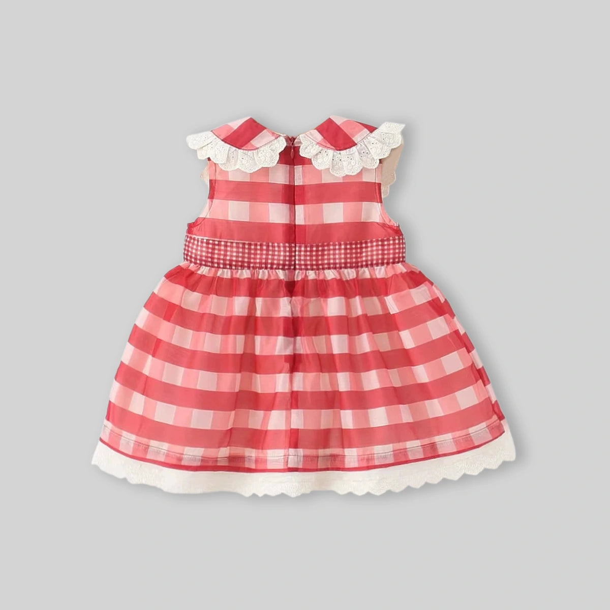 Girls Red Checked Cherry Applique Sleeveless Fit & Flare Dress Casual Dresses
