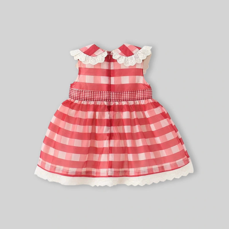 Girls Red Checked Cherry Applique Sleeveless Fit & Flare Dress Casual Dresses