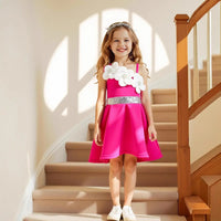 Girls Fuchsia One Shoulder Fit & Flare Party Wear Dress With 3D Flowers Appliques Party Dresses