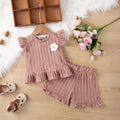 Girls Pink Self Stripes Top With & Shorts With Ruffle Details Co-ord Sets Sets Pink 1-2 Y