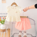Girls Flutter Sleeves Textured Peplum Top With Pink Shorts Set 2 pc. Sets Pink 1-2 Y