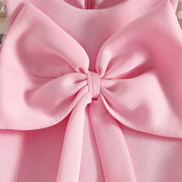 Girls Pink Sleeveless Large Bow Applique A-line Party Wear Dress Party Dresses
