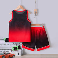 Boys Red Alphanumeric Printed Sleeveless T-Shirt With Shorts Set 2 pc. Sets