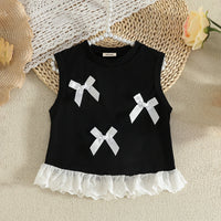 Girls Bow Applique Sleeveless Top With Pink Shorts Set Sets