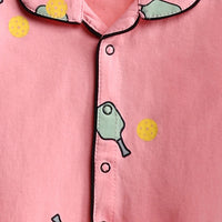 Girls Pink Printed Short Sleeve Shirt With Printed Pyjama Sets Sets