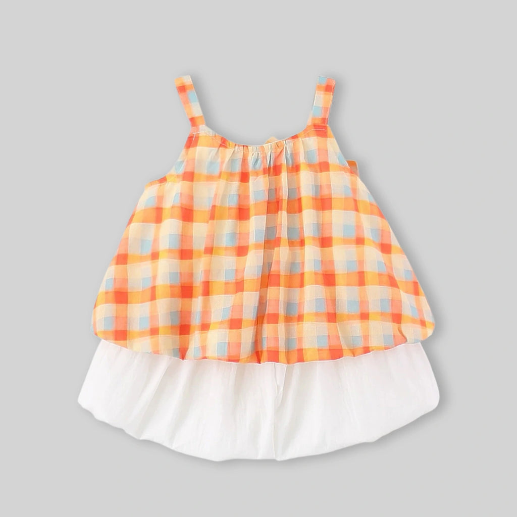 Girls Orange Checked Top With Shorts Sets Sets
