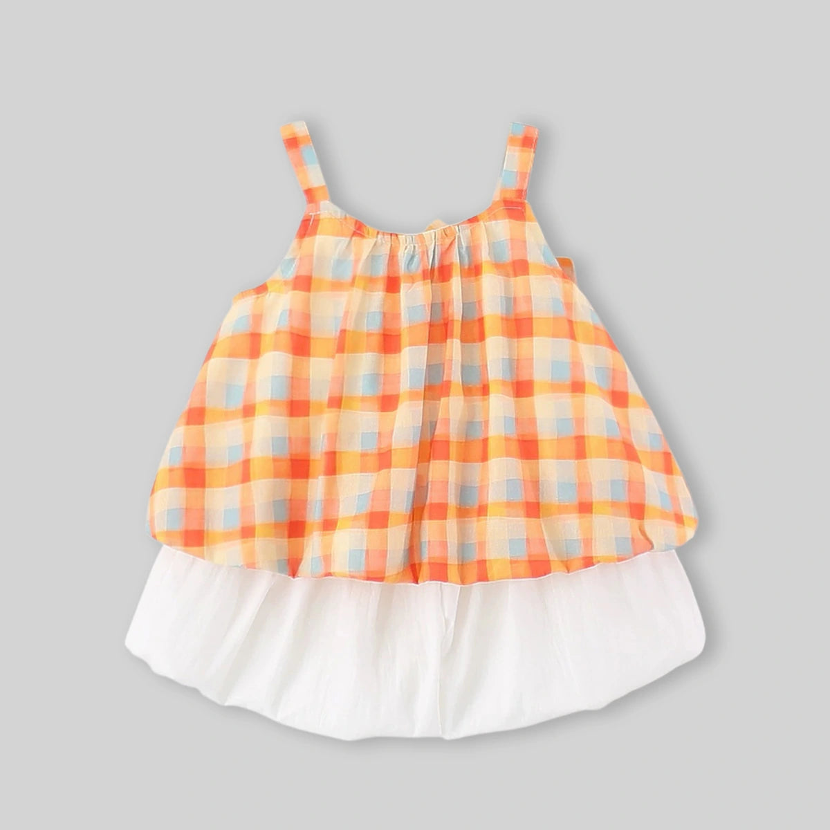 Girls Orange Checked Top With Shorts Sets Sets