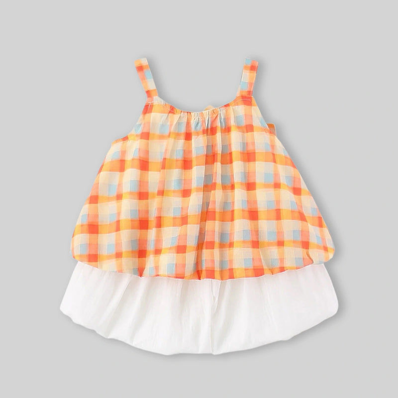 Girls Orange Checked Top With Shorts Sets Sets