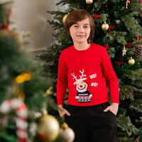 Girls Red Sweater With Self-Design Reindeer Patterns Sweaters & Cardigans