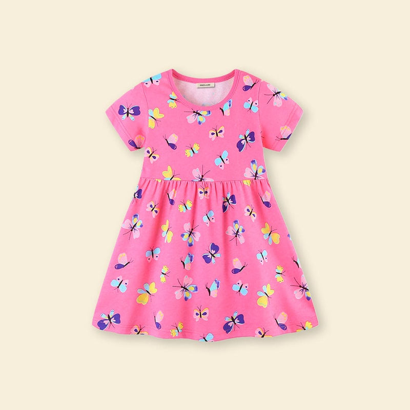 Girls Butterfly Print Casual Short Sleeve Dress Casual Dresses   