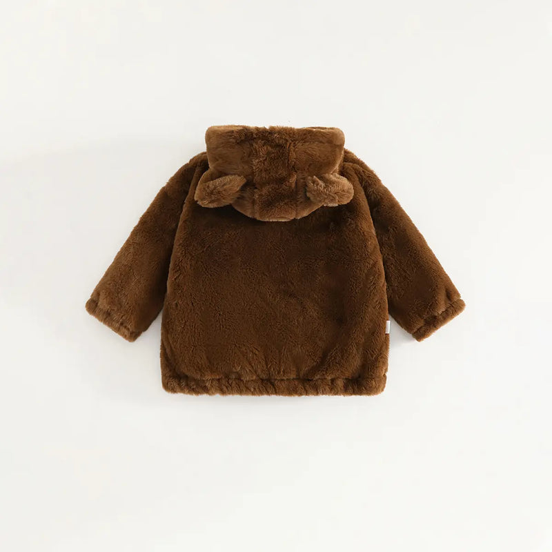 Girls Brown Polar Fleece Hooded Zipper Jacket Coats & Jackets