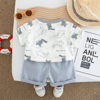 Boys Light Grey Crocodile Printed Short Sleeve T-Shirt With Elasticated Shorts Sets 2 pc. Sets