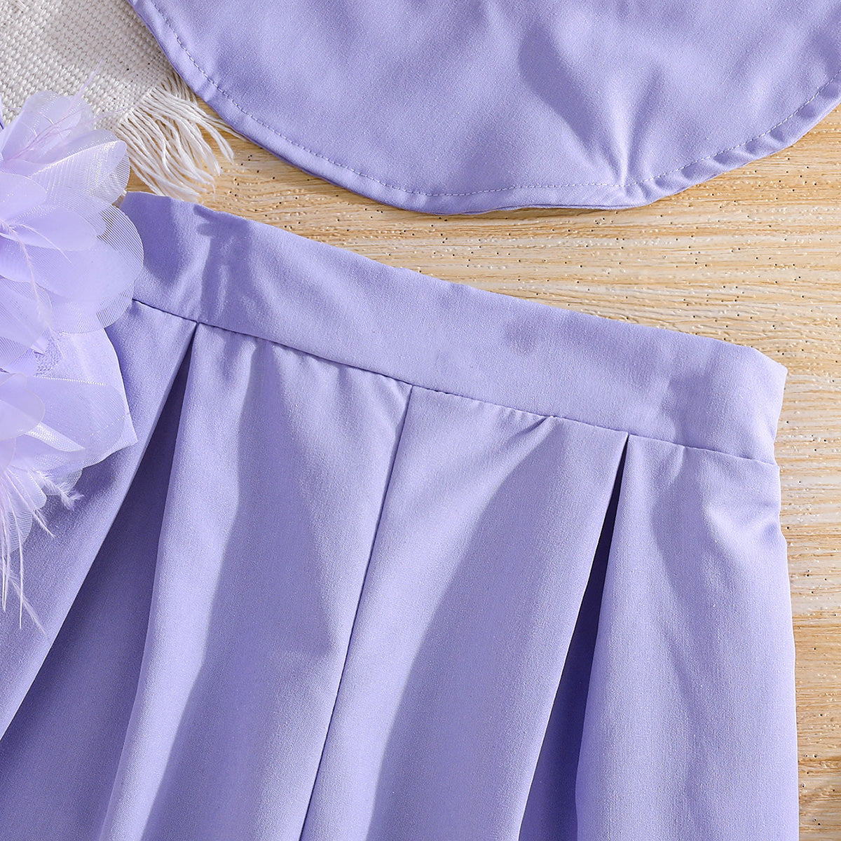 Girls Purple Camisole Applique Top With Hat And Trousers Set 3 pc. Sets