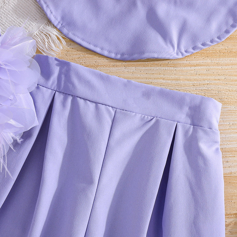 Girls Purple Camisole Applique Top With Hat And Trousers Set 3 pc. Sets