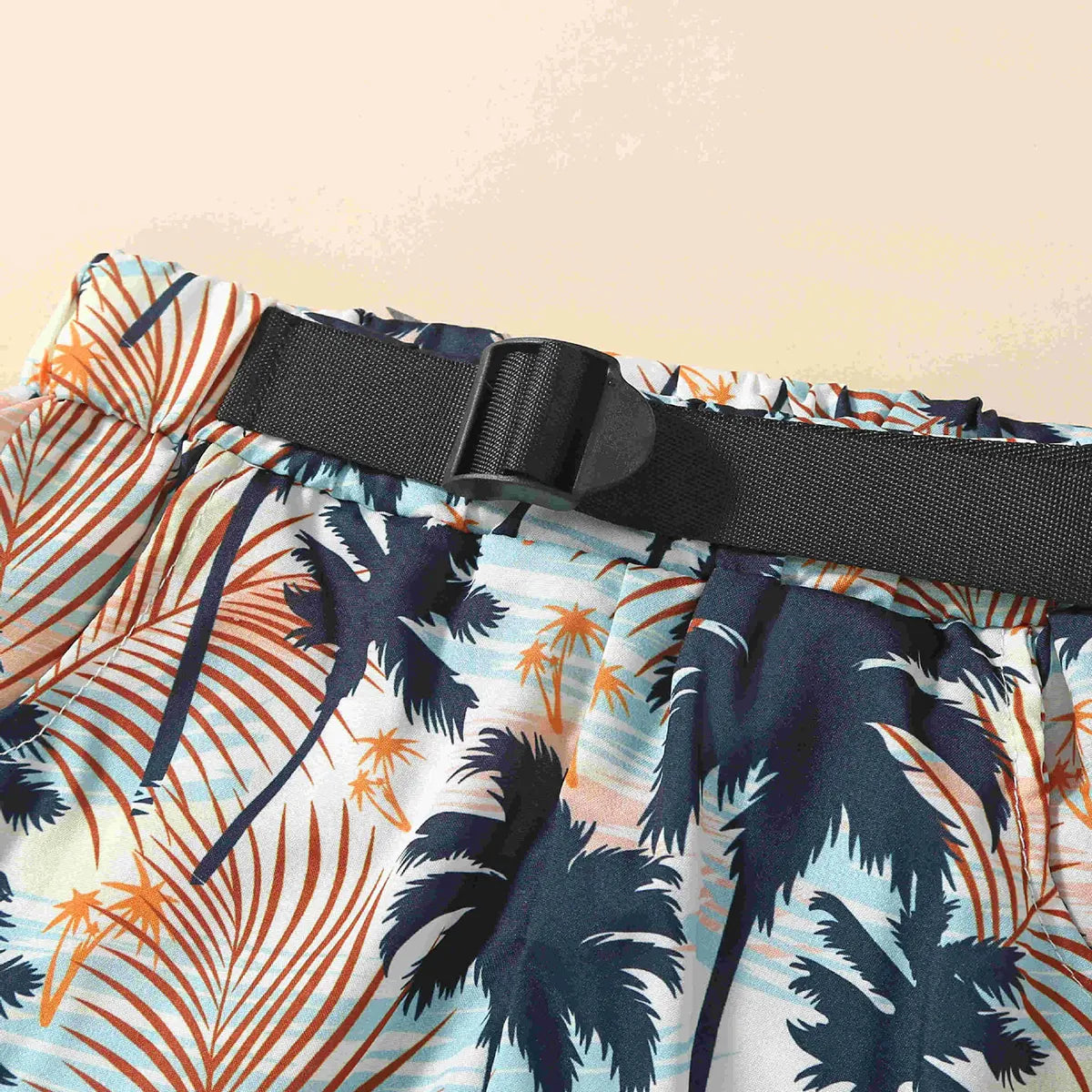 Boys Beige Short Sleeve T-Shirt With Tropical Print Shorts Sets 2 pc. Sets