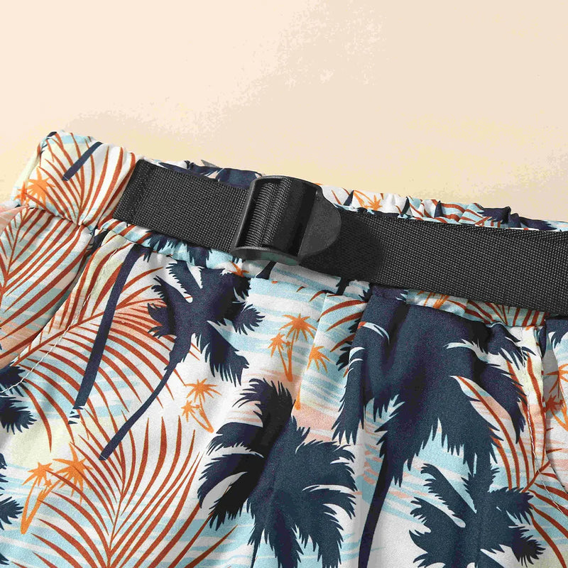 Boys Beige Short Sleeve T-Shirt With Tropical Print Shorts Sets 2 pc. Sets