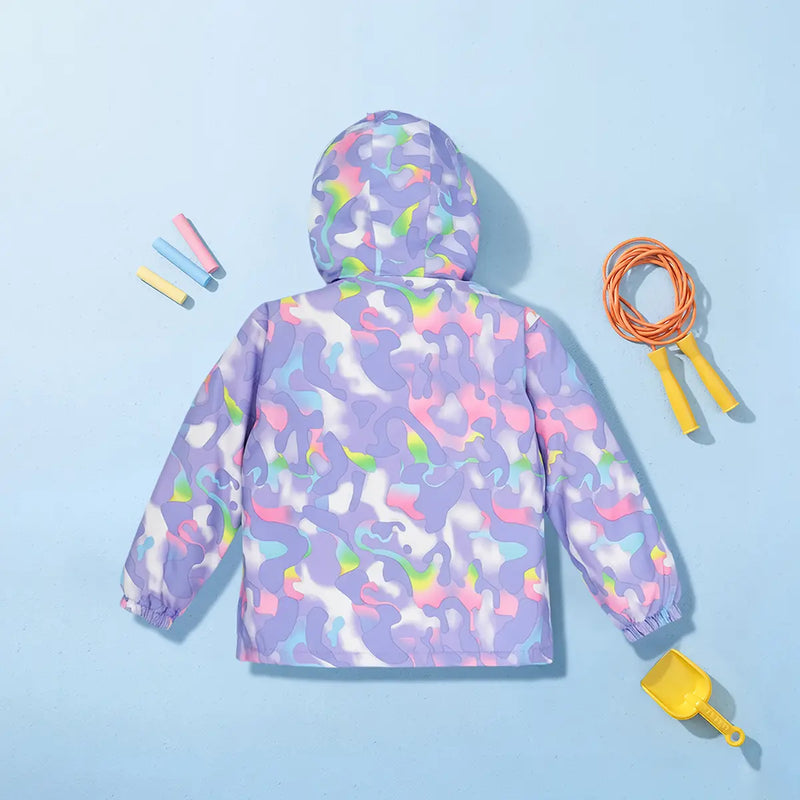 Girls Purple camouflage Printed Hooded Zipper Jacket Coats & Jackets