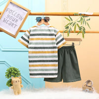 Boys Olive Stripes And Lion Embroidered T-Shirt With Short Sets 2 pc. Sets