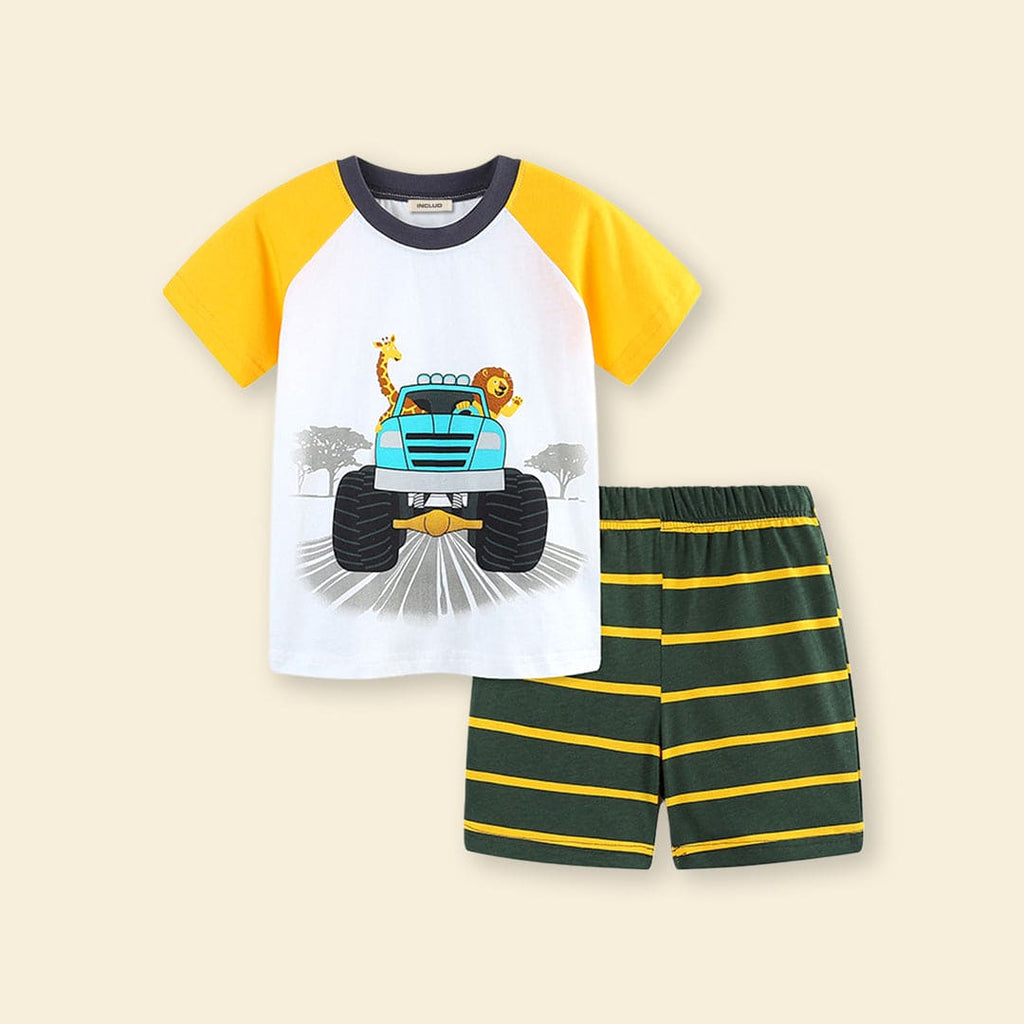 Boys Car Print T-Shirt With Striped Shorts 2 pc. Sets   