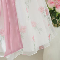 Girls White Floral Printed Party Dress with Statement Back Bow Party Dresses