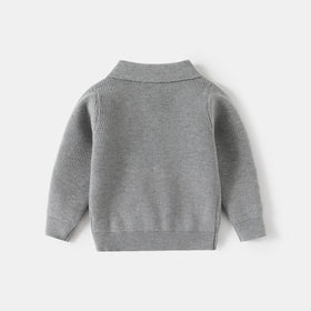 Boys Grey Self-Design Polo Sweater Sweaters & Cardigans