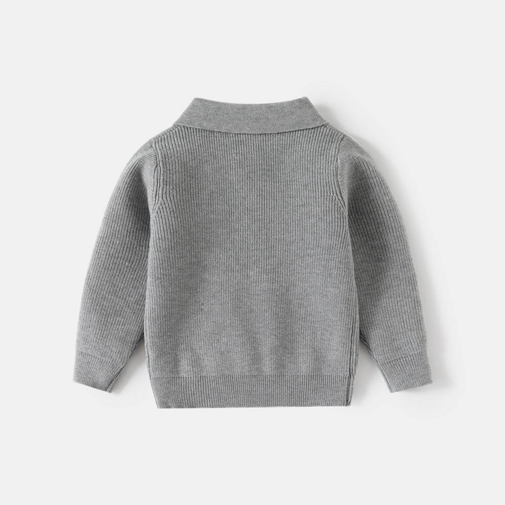 Boys Grey Self-Design Polo Sweater Sweaters & Cardigans