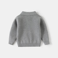 Boys Grey Self-Design Polo Sweater Sweaters & Cardigans