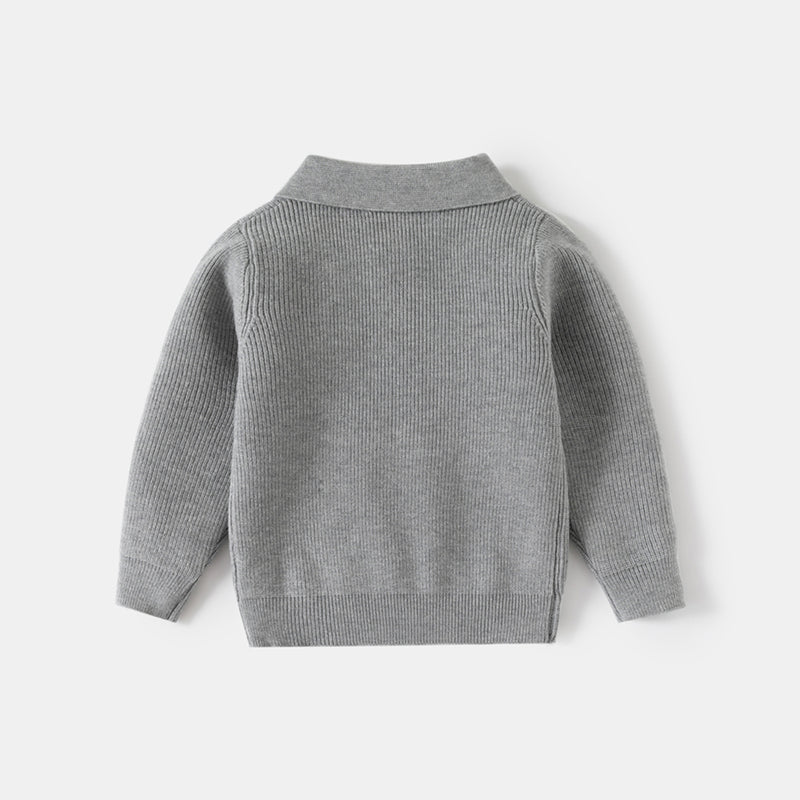 Boys Grey Self-Design Polo Sweater Sweaters & Cardigans