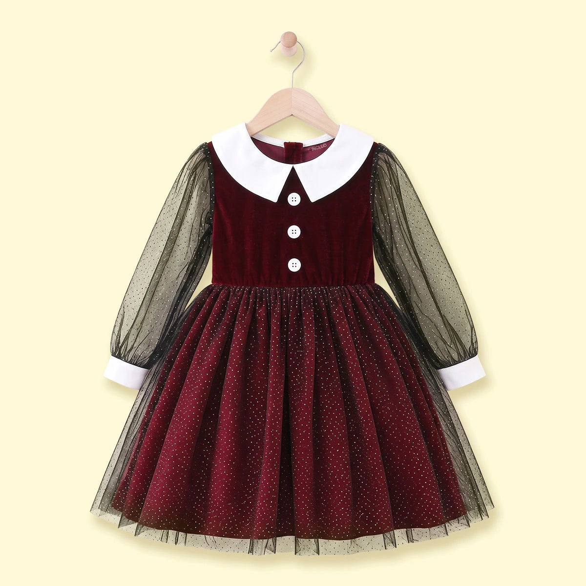 Girls Maroon Glitter Print Long Sleeve Fit & Flare Dress Casual Dresses Maroon 3-4 Y