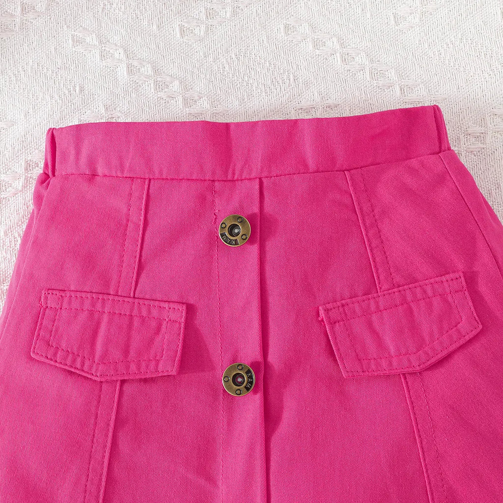 Girls Fuchsia Self-Design Crop Length Top With Skirt Sets 2 pc. Sets