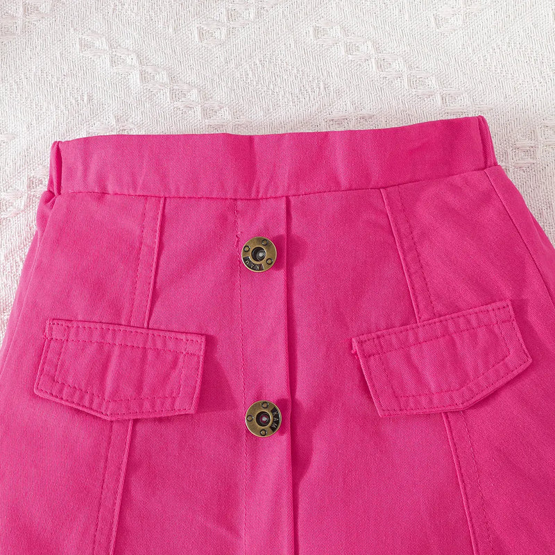 Girls Fuchsia Self-Design Crop Length Top With Skirt Sets 2 pc. Sets