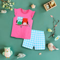 Girls Owl Patchwork Top with Checkered Shorts Set Sets Fuchsia 1-2 Y 
