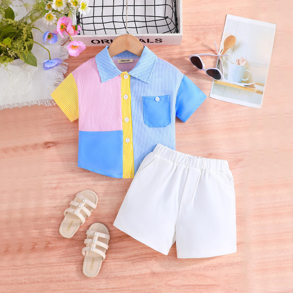 Girls Striped Colorblocked Shirt with Shorts Set Sets Multicolor 2-3 Y