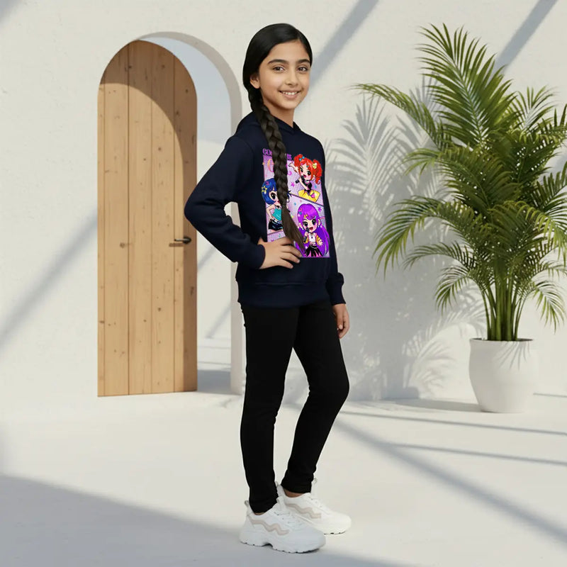 Girls Navy Blue K-Pop Gorgeous-Girl Graphics Hoodie Sweatshirts & Hoodies