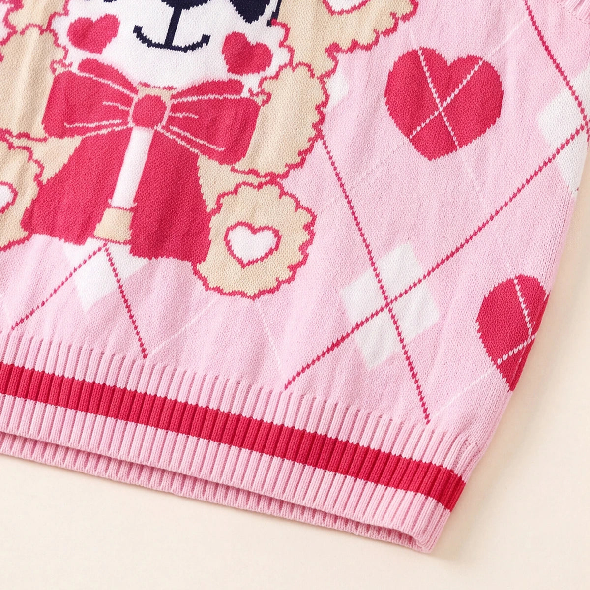 Girls Pink Bear Jacquard Sweater Vest Sweaters & Cardigans