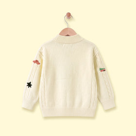 Girls Off White Embroidered Long Sleeve Cardigan Sweaters & Cardigans
