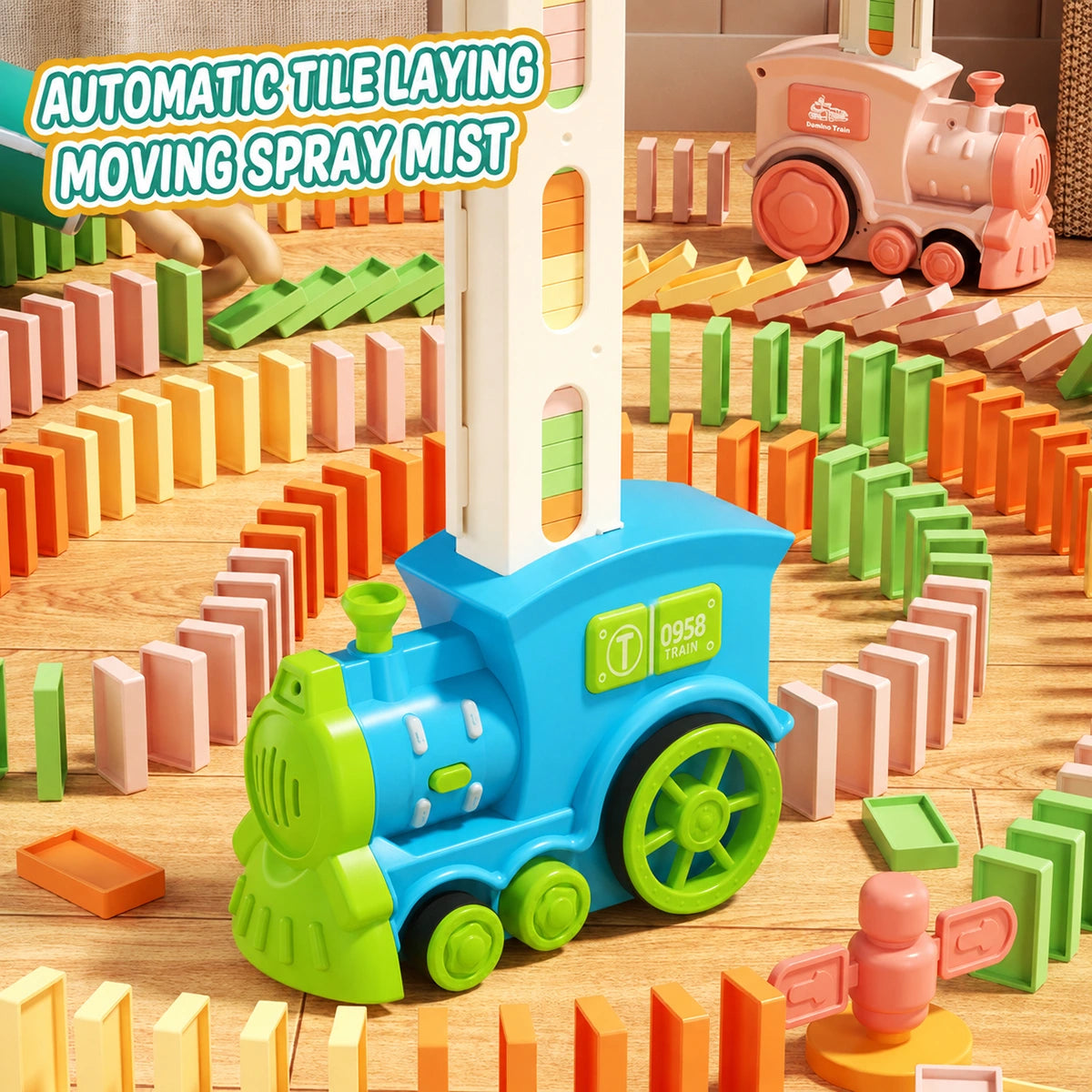 Blue Automatic Domino Train Building Toy Trending Accessories