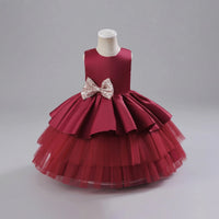 Girls Maroon Flared Party Wear Dress With Sequin Bow Party Dresses Maroon 1-2 Y