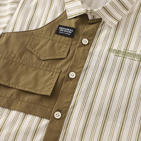 Boys Green Striped Short Sleeves Shirt With T-Shirt And Shorts Set Sets