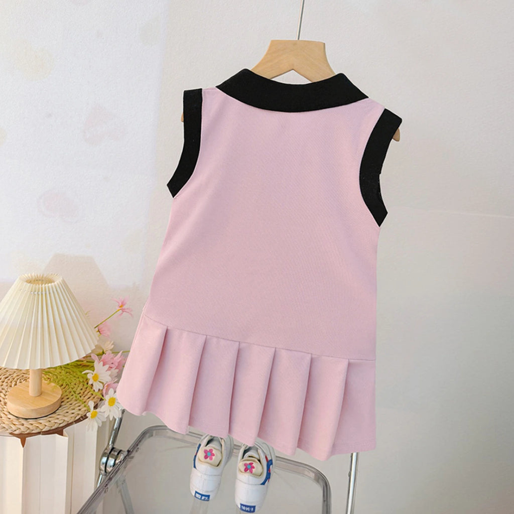 Girls Pink Bear Applique Sleeveless Drop Waist Dress Casual Dresses